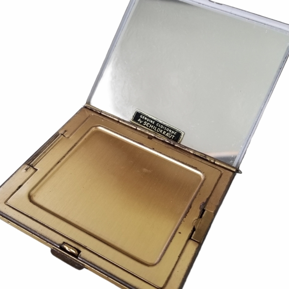 Vintage Schildkraut Cloisoinne Goldtone Compact with Mirror - Picture 6 of 12